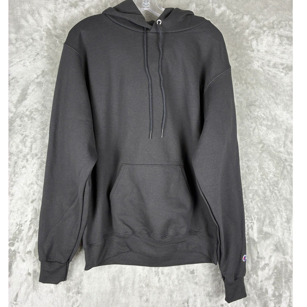 NWOT Champion Mens Pullover Hoodie Black Medium Solid Fleece Sweatshirt